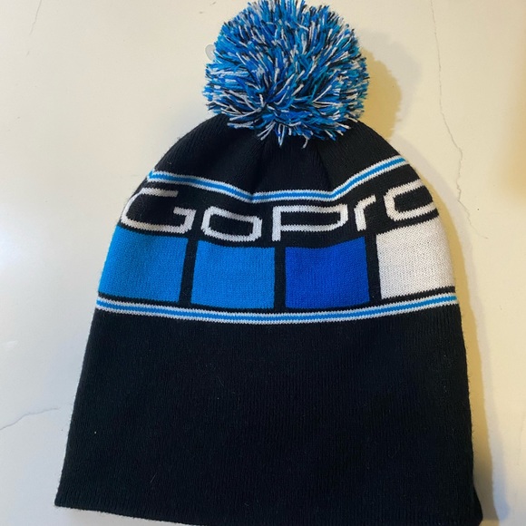 Gopro Camera Toque Adult One Size Black Blue 100% Acrylic Pom - Picture 2 of 2